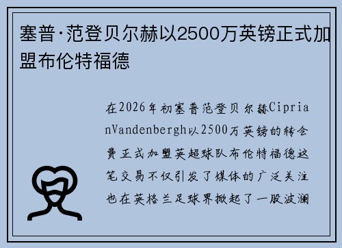 塞普·范登贝尔赫以2500万英镑正式加盟布伦特福德